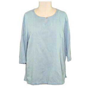 Orchadia Linen Cotton Blend Top Coastal Green Made In USA 3X